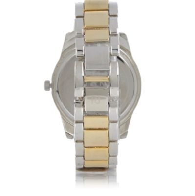 Gold and silver tone coin edge watch